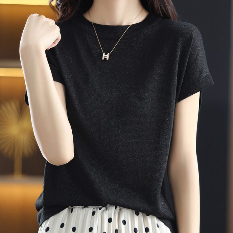 簡約好搭 7色 復古 百搭 亮絲 氣質 針織 短袖 T恤