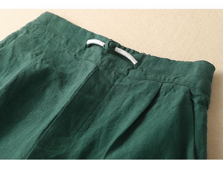 女棉麻五分中褲直筒休閒高腰亞麻寬腿短褲