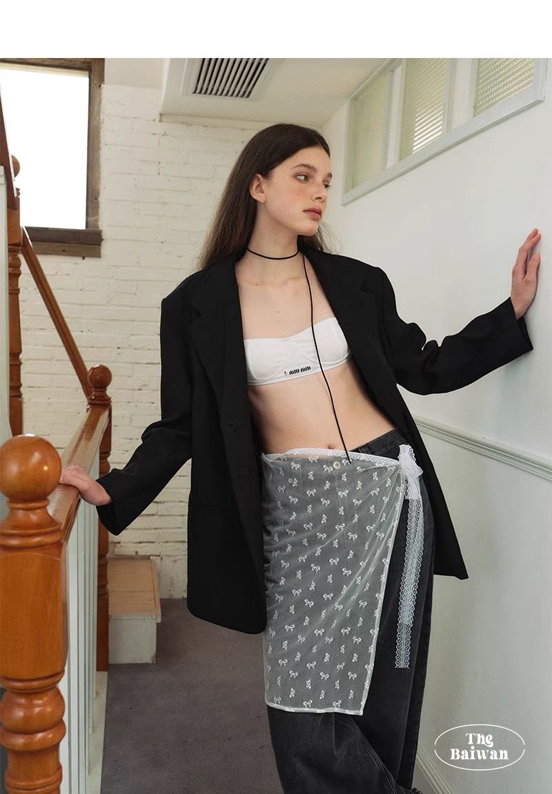 韓國疊疊樂 疊穿主義 ins系帶博主款蕾絲紗裙小眾綁帶設計辣妹圍裙半身裙屁簾