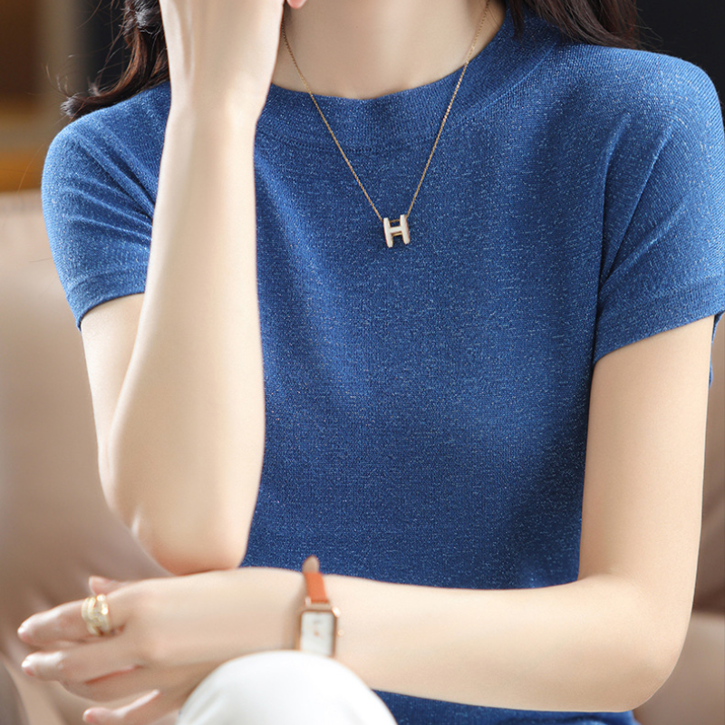 簡約好搭 7色 復古 百搭 亮絲 氣質 針織 短袖 T恤