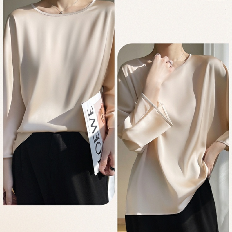 知性美型 氣質 簡約 圓領 寬鬆 九分袖 T恤