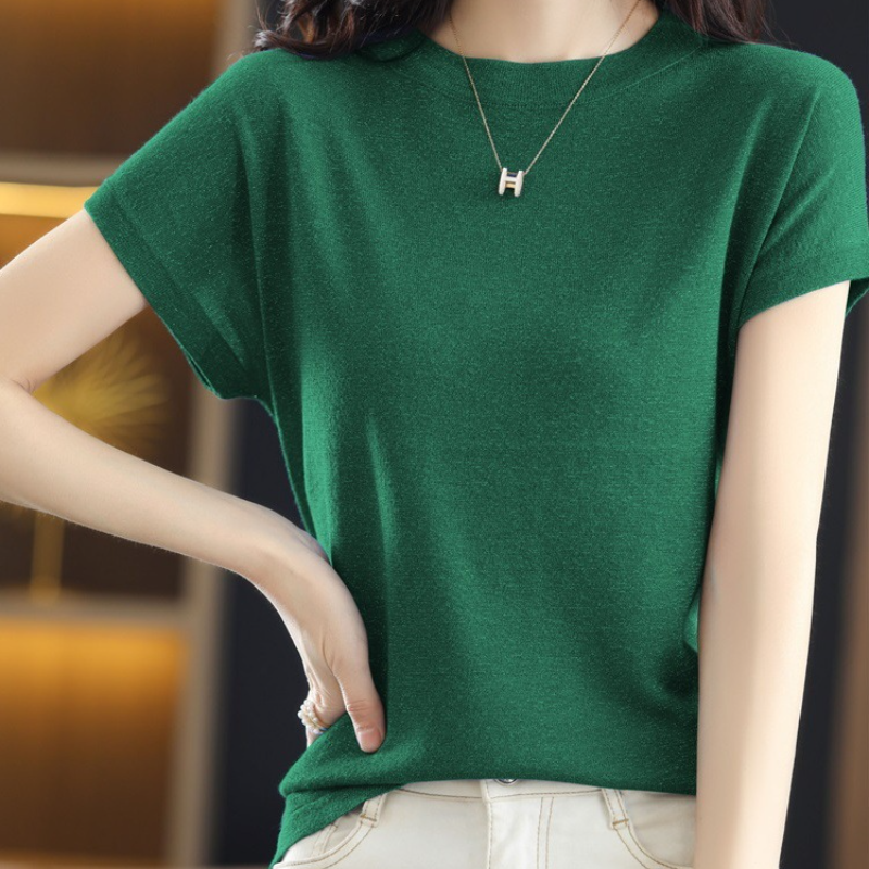 簡約好搭 7色 復古 百搭 亮絲 氣質 針織 短袖 T恤