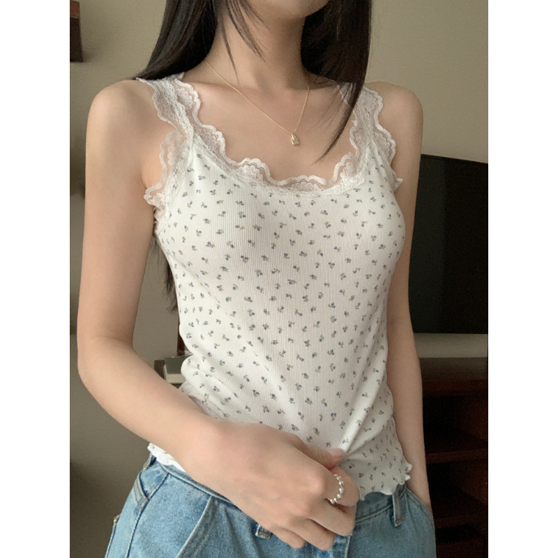 Bratop 小可愛*6色入 甜辣純慾系蕾絲花邊 碎花 吊帶背心夏季甜美修身內搭外穿上身