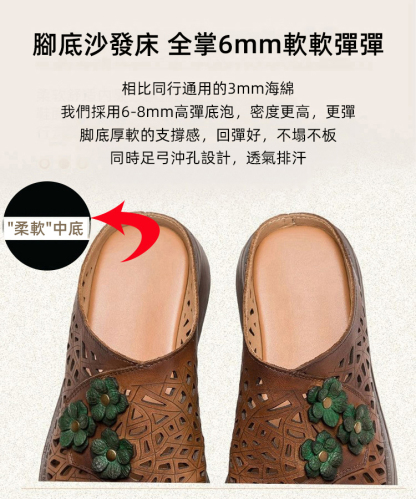 優質軟皮民族風魚嘴厚底拖鞋