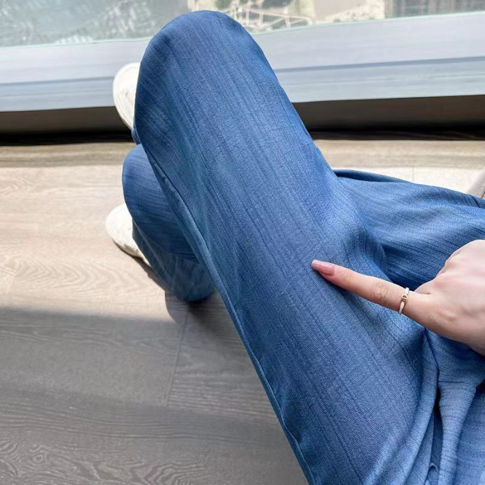 女夏薄款天絲牛仔闊腿褲