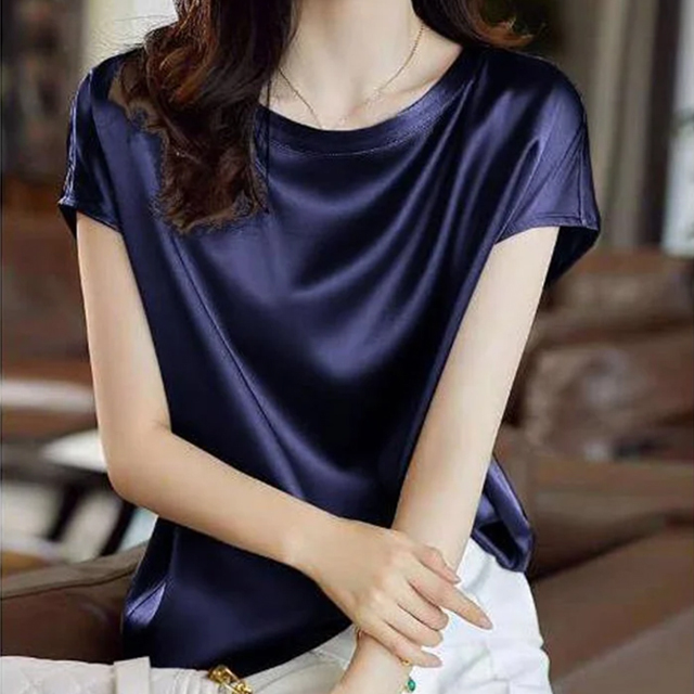 純色緞面圓領短袖