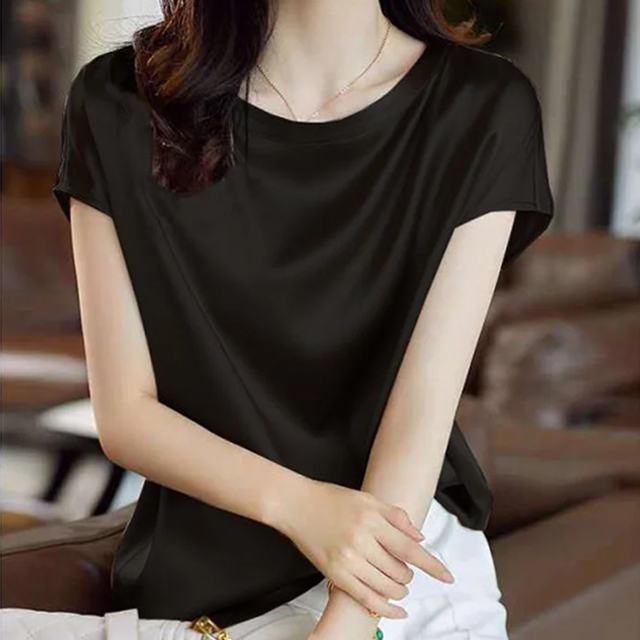 純色緞面圓領短袖