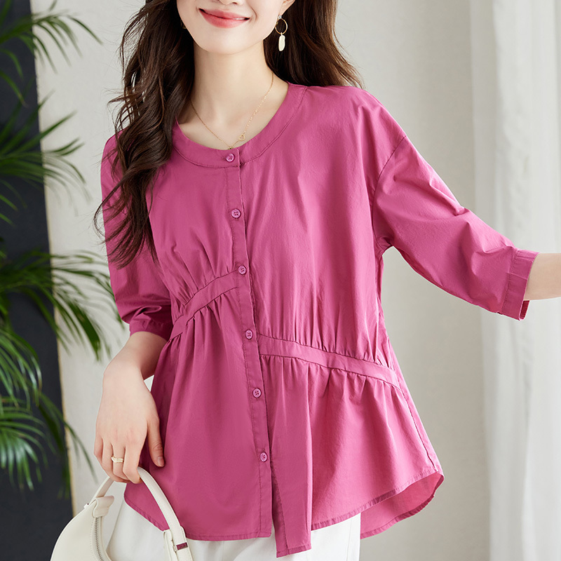 เสื้อเชิ้ตแขน 5 ส่วน เย็บผ้าต่อกัน