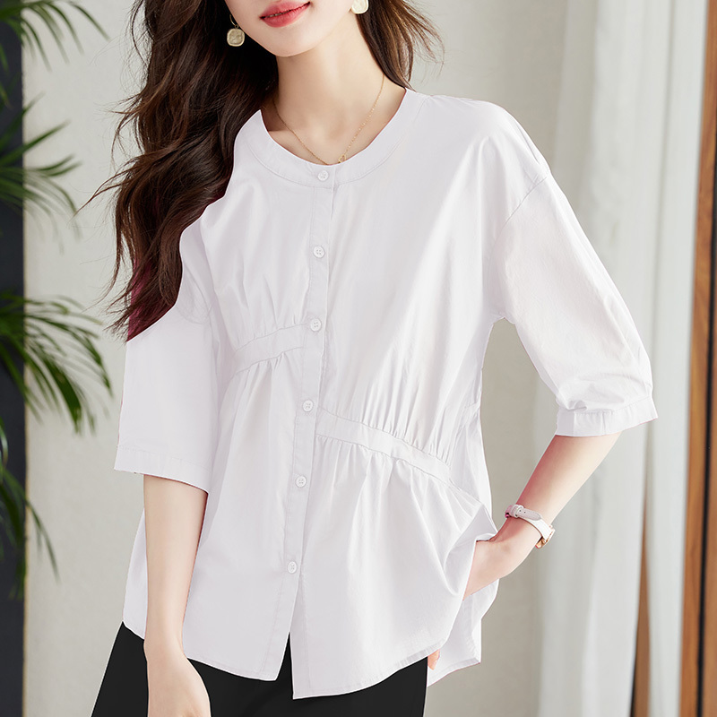 เสื้อเชิ้ตแขน 5 ส่วน เย็บผ้าต่อกัน