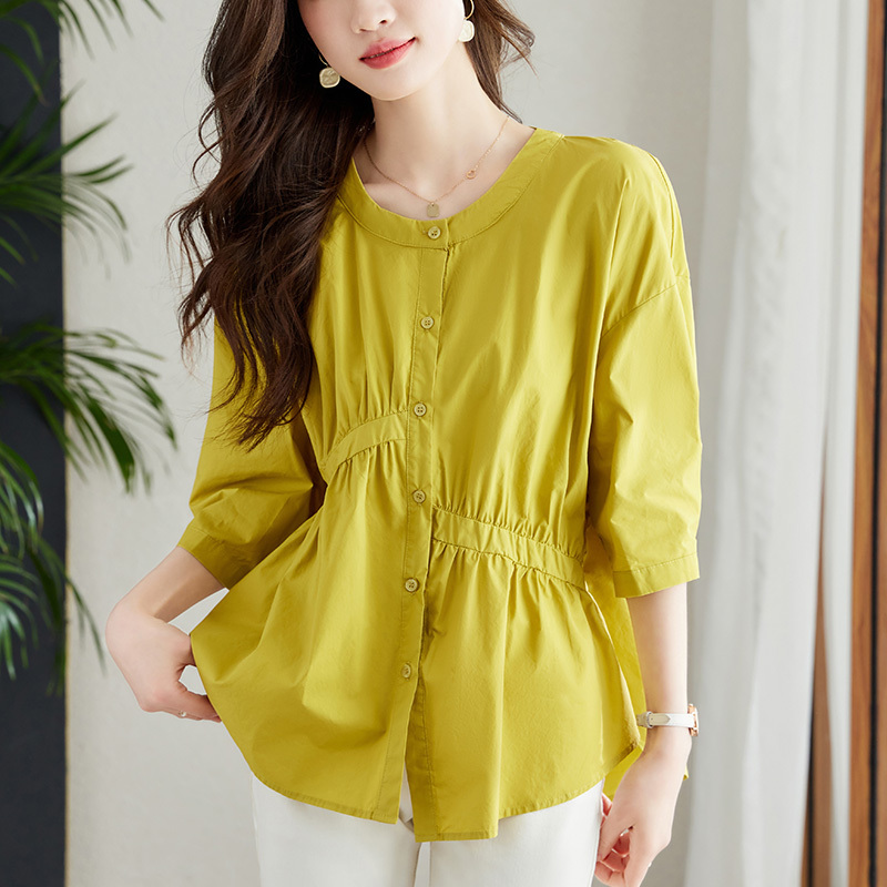 เสื้อเชิ้ตแขน 5 ส่วน เย็บผ้าต่อกัน