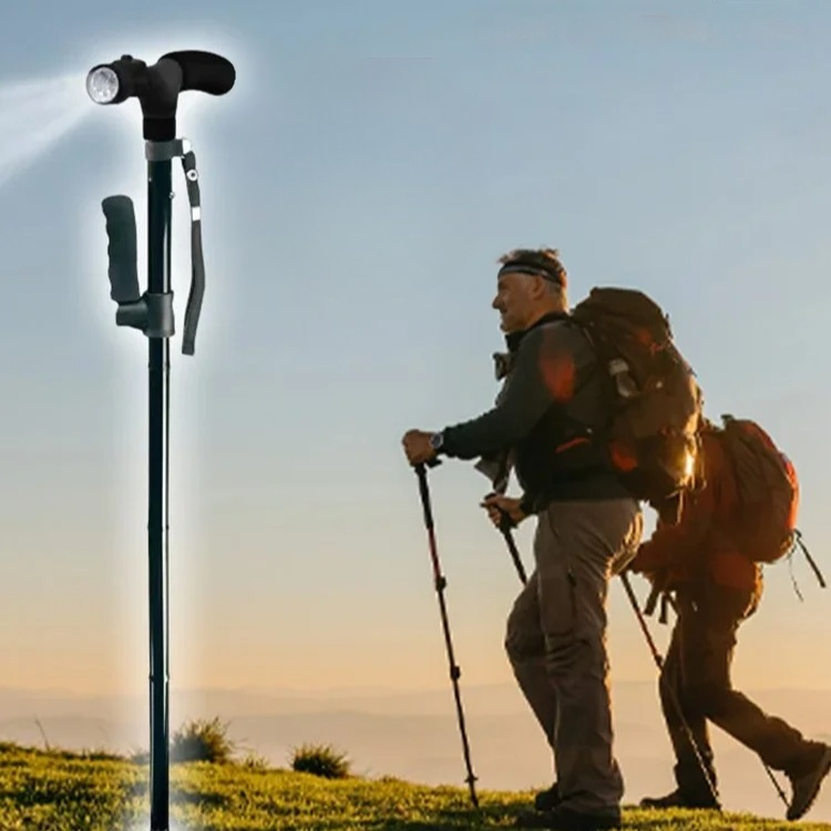 عكاز متعدد الوظائف قابل للطي مع ضوء