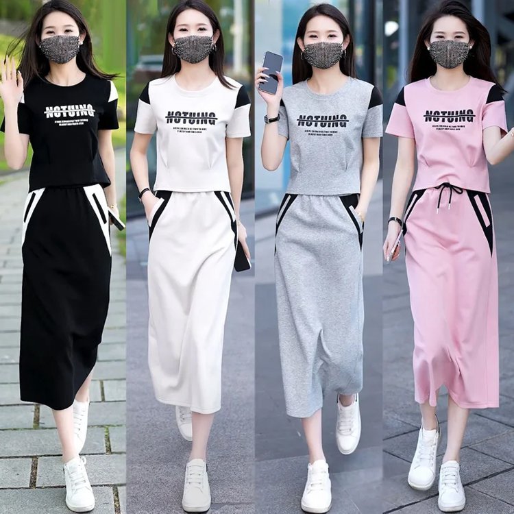 1178957#時尚短袖拼色連衣裙兩件套