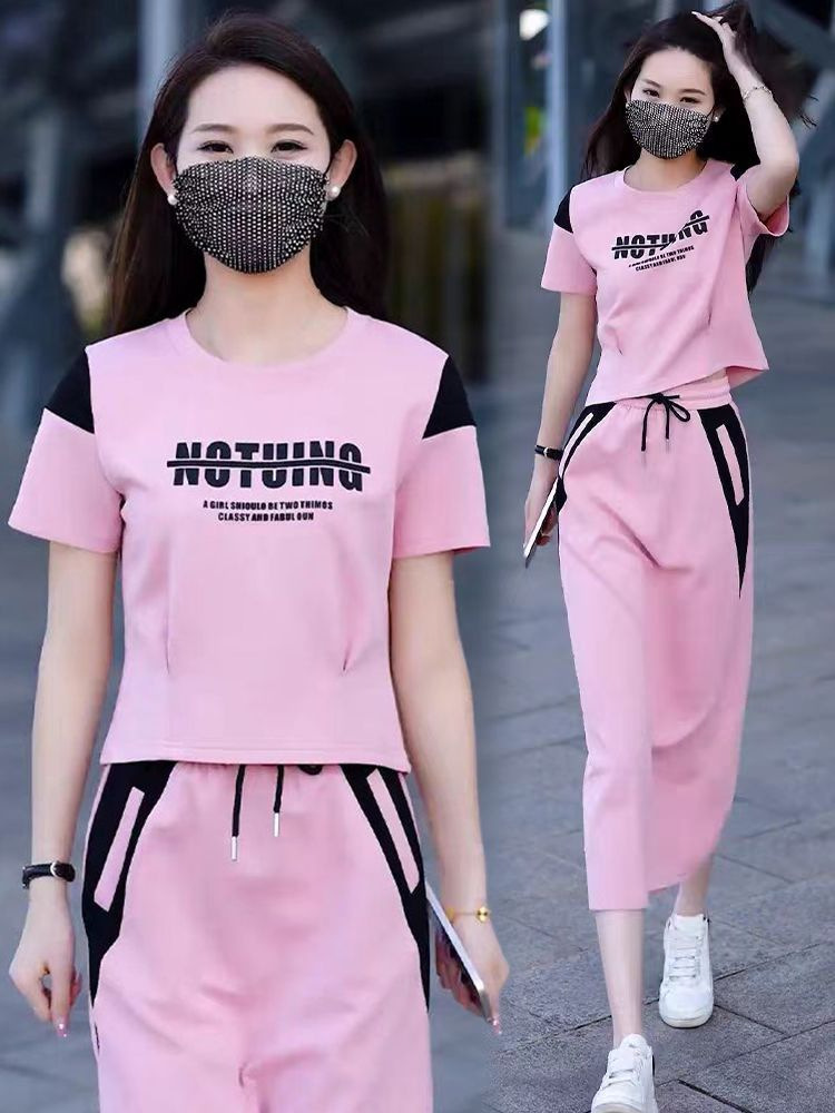 1178957#時尚短袖拼色連衣裙兩件套