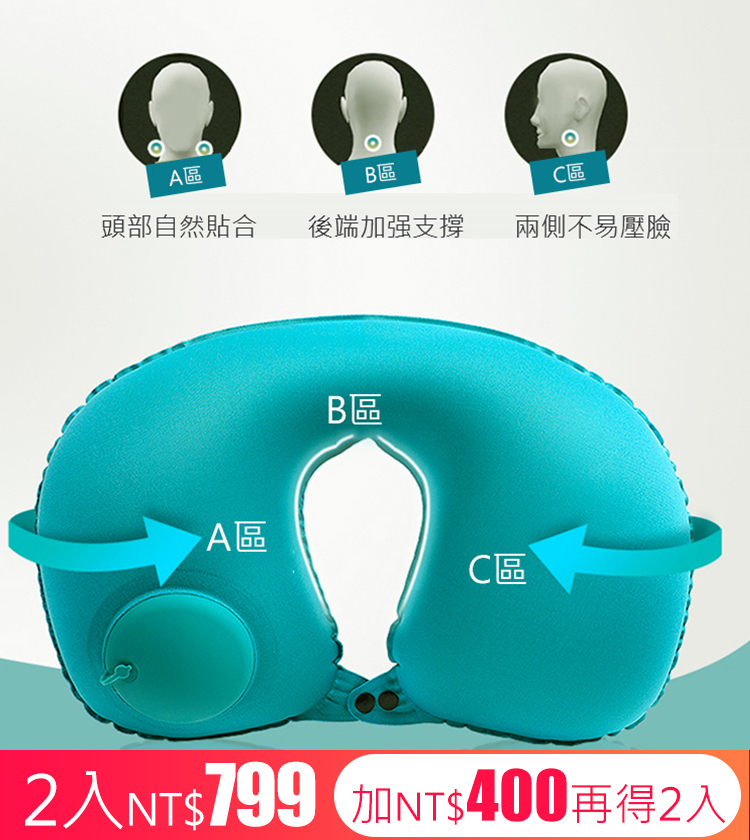 【超級便攜，呵護頸椎】按壓式充氣u型枕
