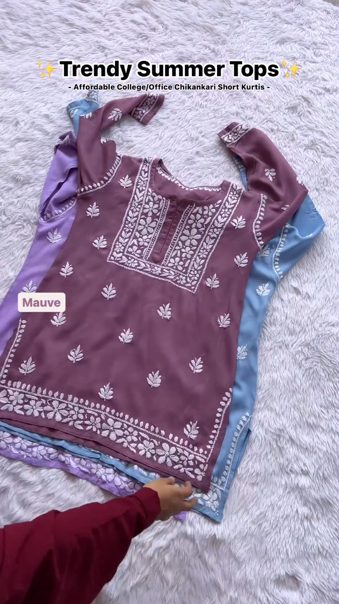 Rainbow Charm: Multi-Color Short Kurti with White Stitched Flowers