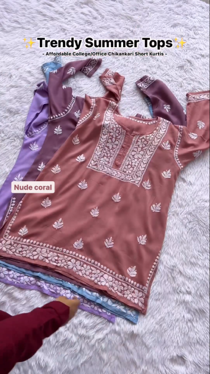 Rainbow Charm: Multi-Color Short Kurti with White Stitched Flowers