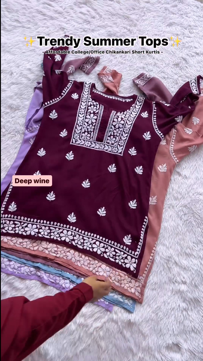 Rainbow Charm: Multi-Color Short Kurti with White Stitched Flowers