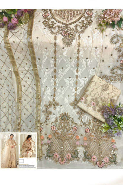 Lovely Off White Hand work Pakistani Salwar Kameez With Bottom Work