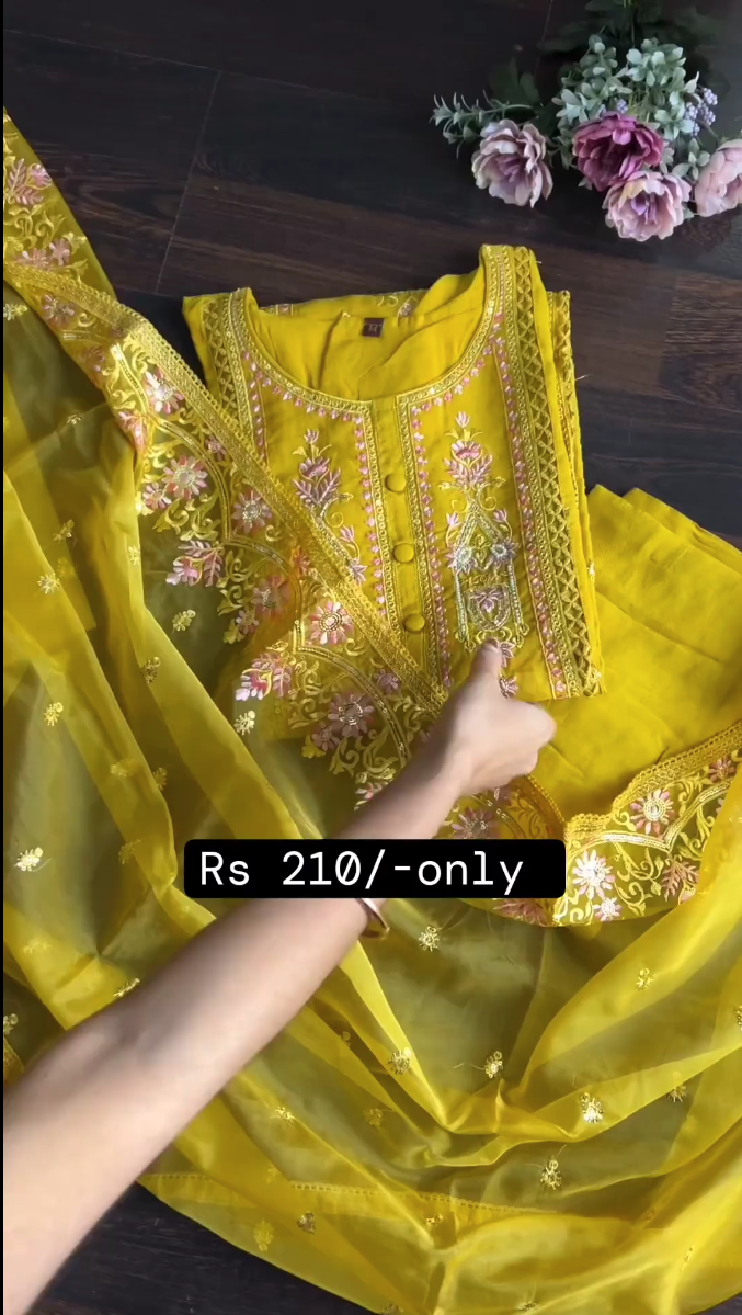 Golden Grace: Yellow Karachi Suit – Fantasy Wear