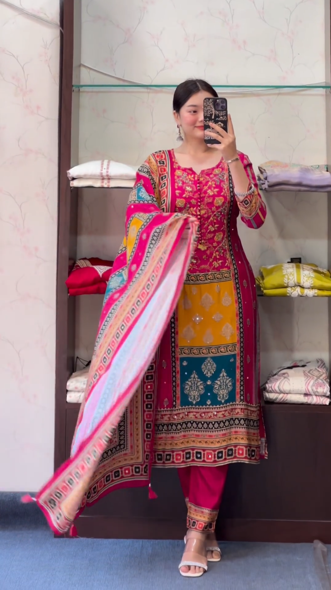 Floral Fantasy: Yellow and Pink Designer Kurti