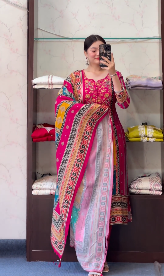 Floral Fantasy: Yellow and Pink Designer Kurti