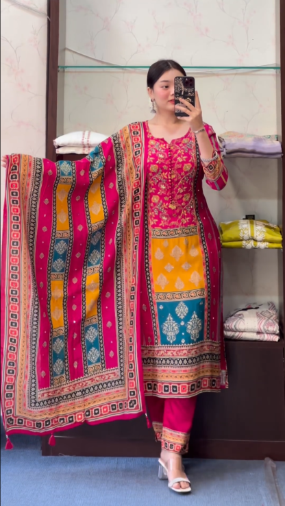 Floral Fantasy: Yellow and Pink Designer Kurti