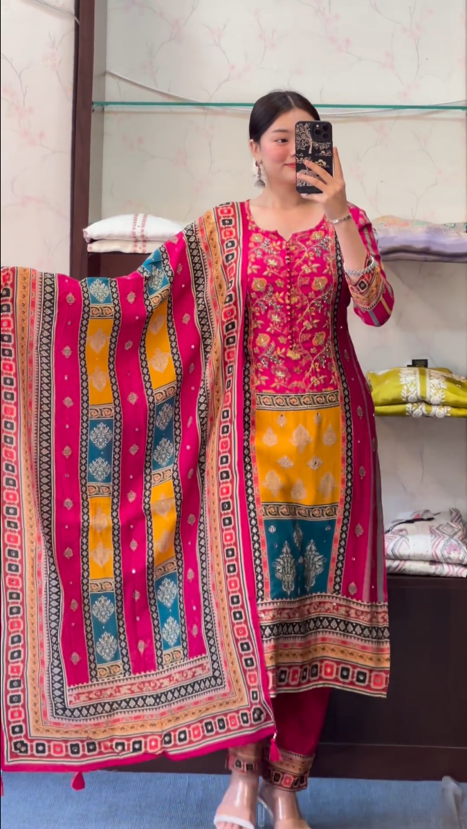 Floral Fantasy: Yellow and Pink Designer Kurti