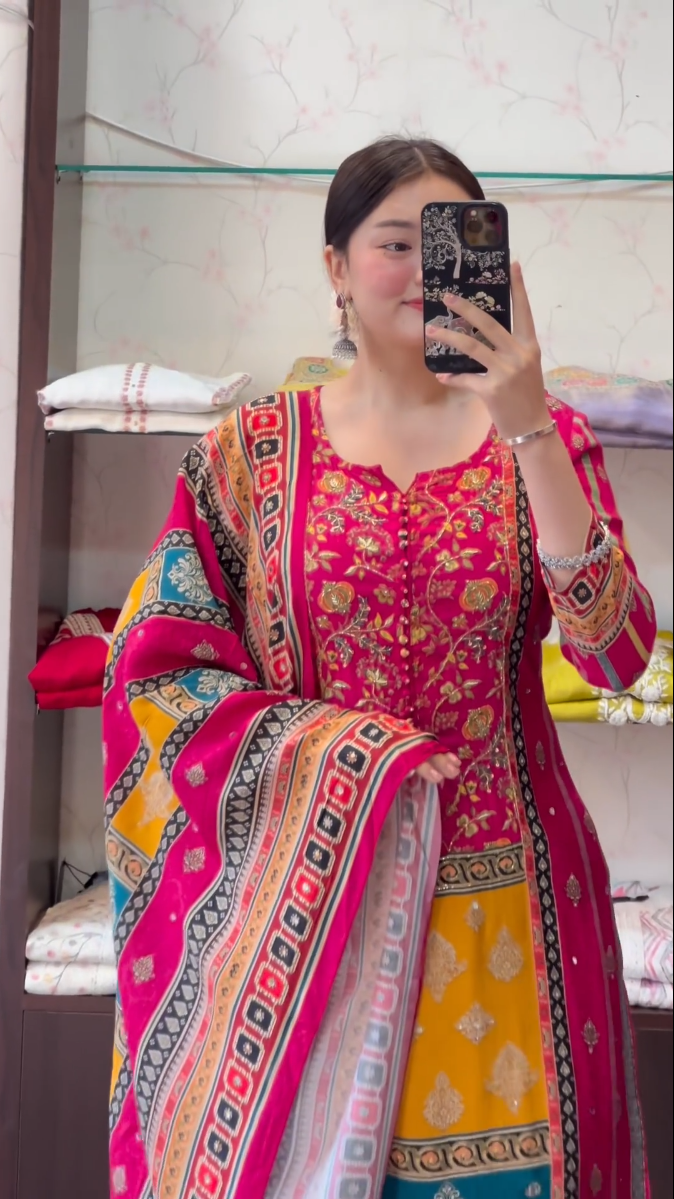 Floral Fantasy: Yellow and Pink Designer Kurti