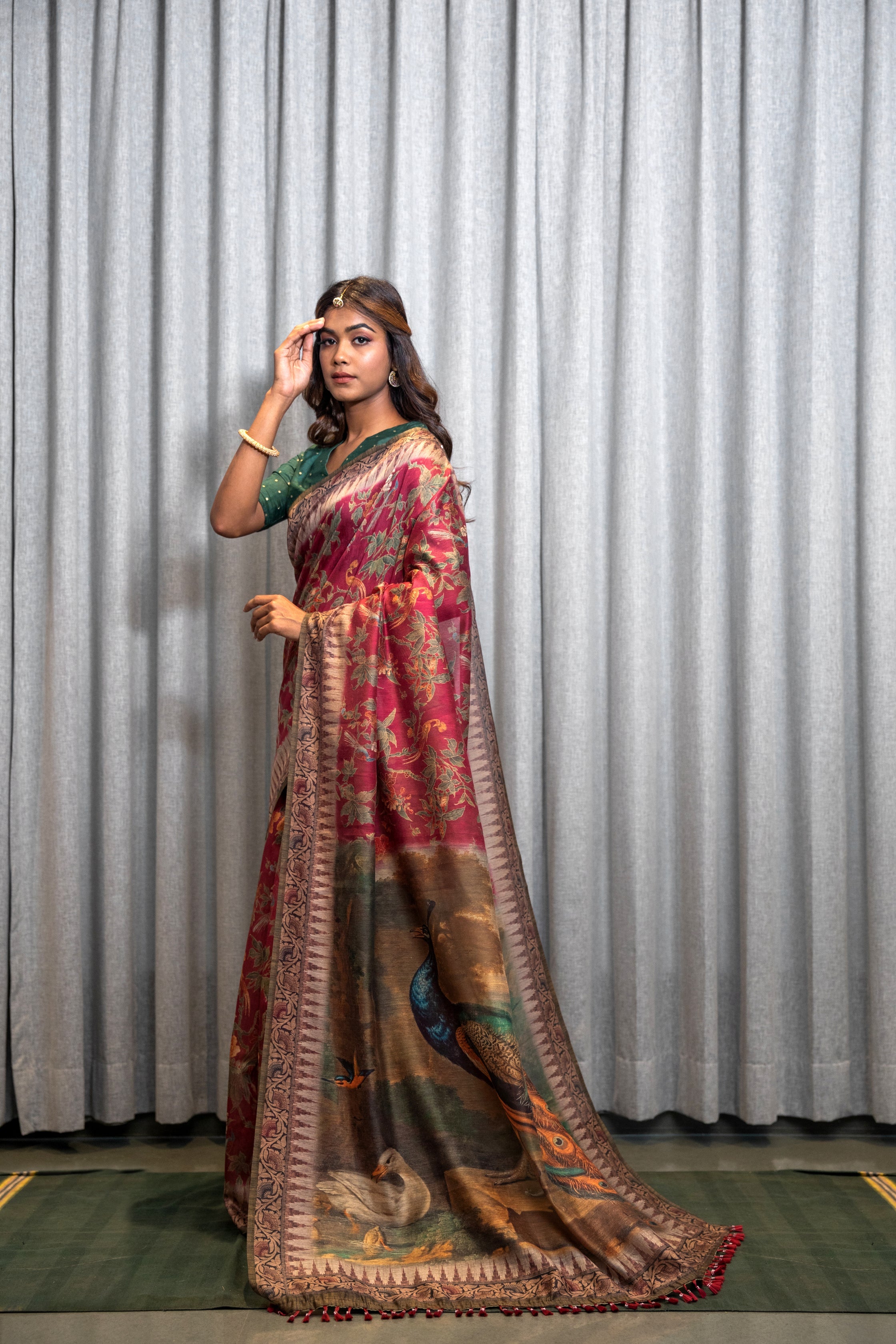 Pink Kasturi Kalamkari Saree