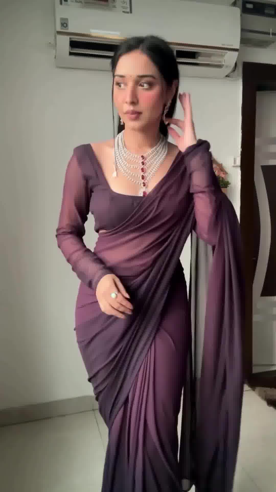 BEAUTIFUL BURGUNDY COLOUR PRE-DRAPED 1 MINUTE SAREE
