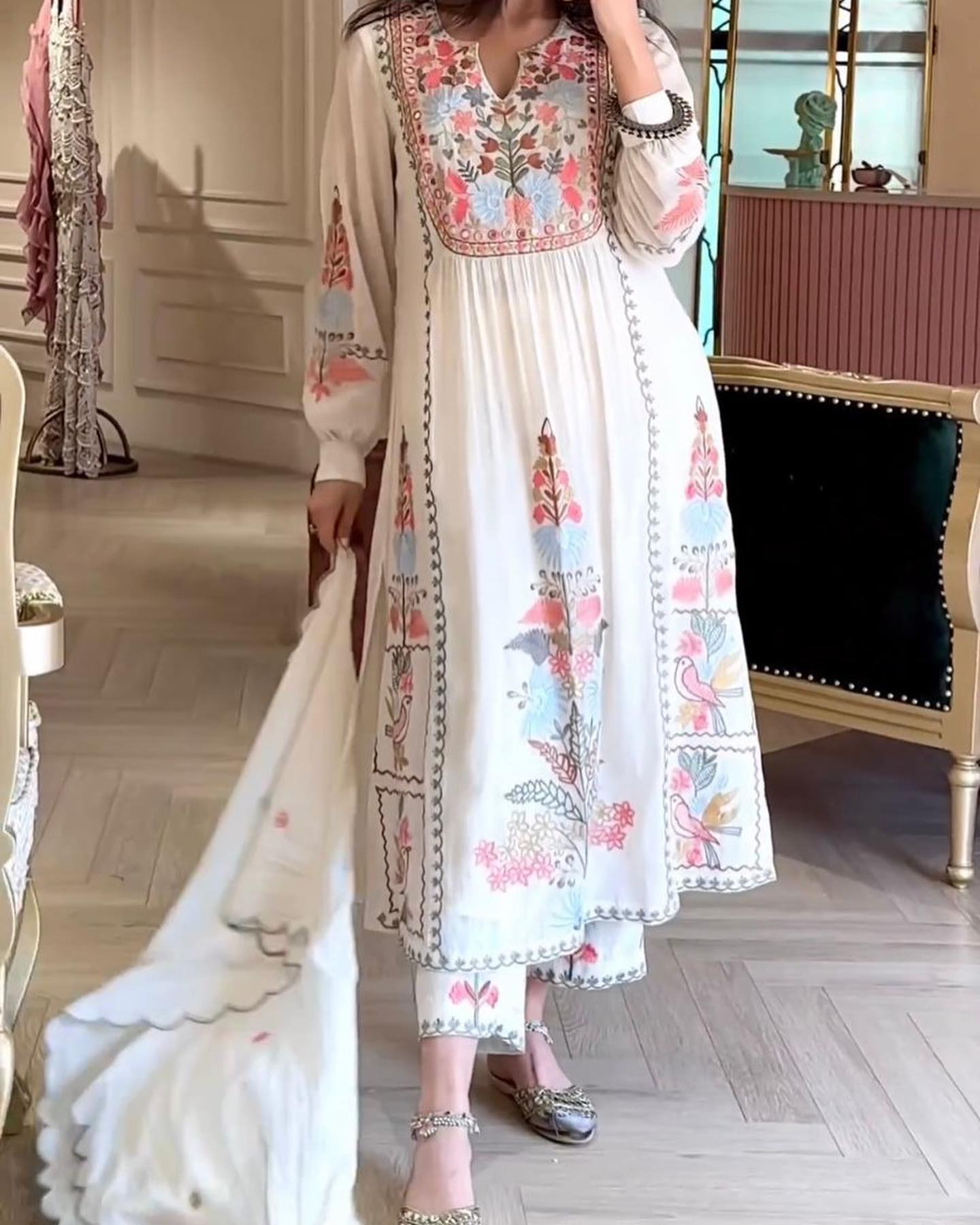 AWESOME WHITE COLOUR EMBROIDERY KURTA SET
