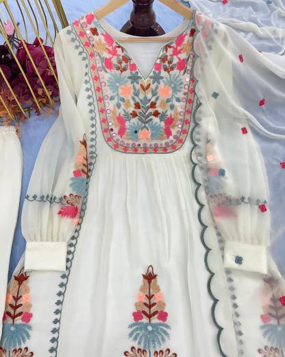 AWESOME WHITE COLOUR EMBROIDERY KURTA SET