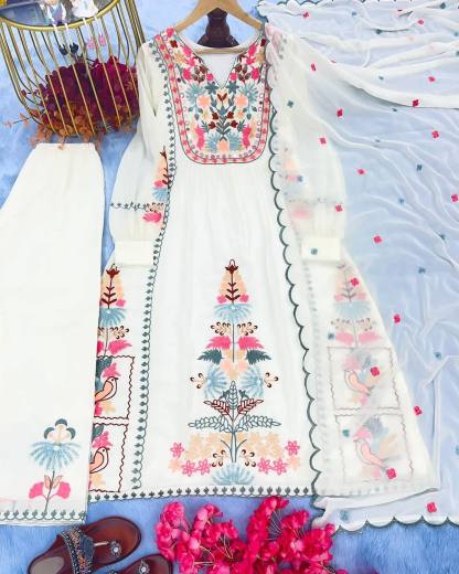 AWESOME WHITE COLOUR EMBROIDERY KURTA SET
