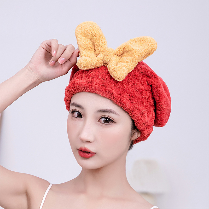 珊瑚絨蝴蝶結乾髮帽