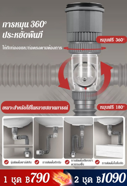 ชุดท่อระบายน้ำติดอ่างล้างหน้า ป้องกันกลิ่น 