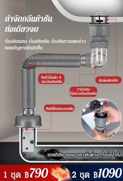 ชุดท่อระบายน้ำติดอ่างล้างหน้า ป้องกันกลิ่น 