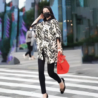 女性用ゆったり中袖イレギュラーシャツ