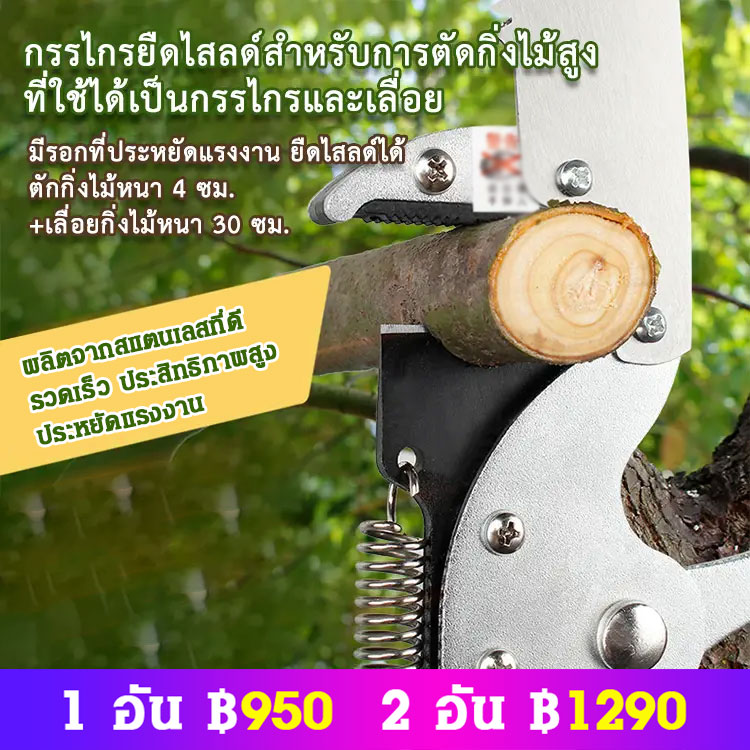กรรไกรยืดไสลด์สำหรับตัดกิ่งไม้สูงพร้อมลูกรอบ 3 ตัว