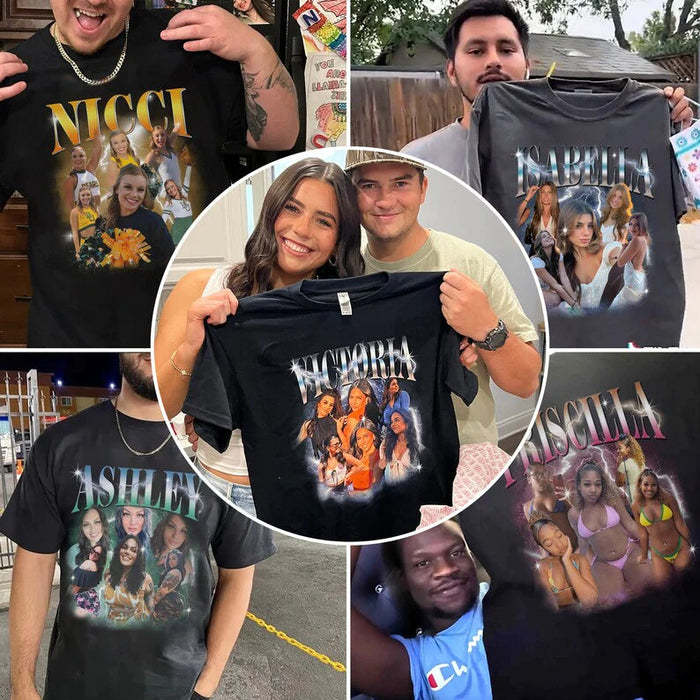 【ホットスタイル】レトロフォトカスタムカップル半袖 T シャツ-welikecustom-MJ