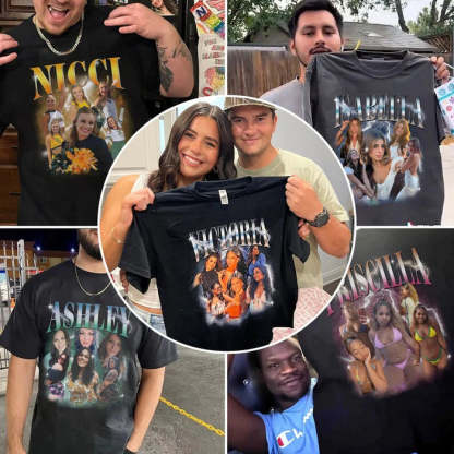 【ホットスタイル】レトロフォトカスタムカップル半袖 T シャツ-welikecustom-MJ