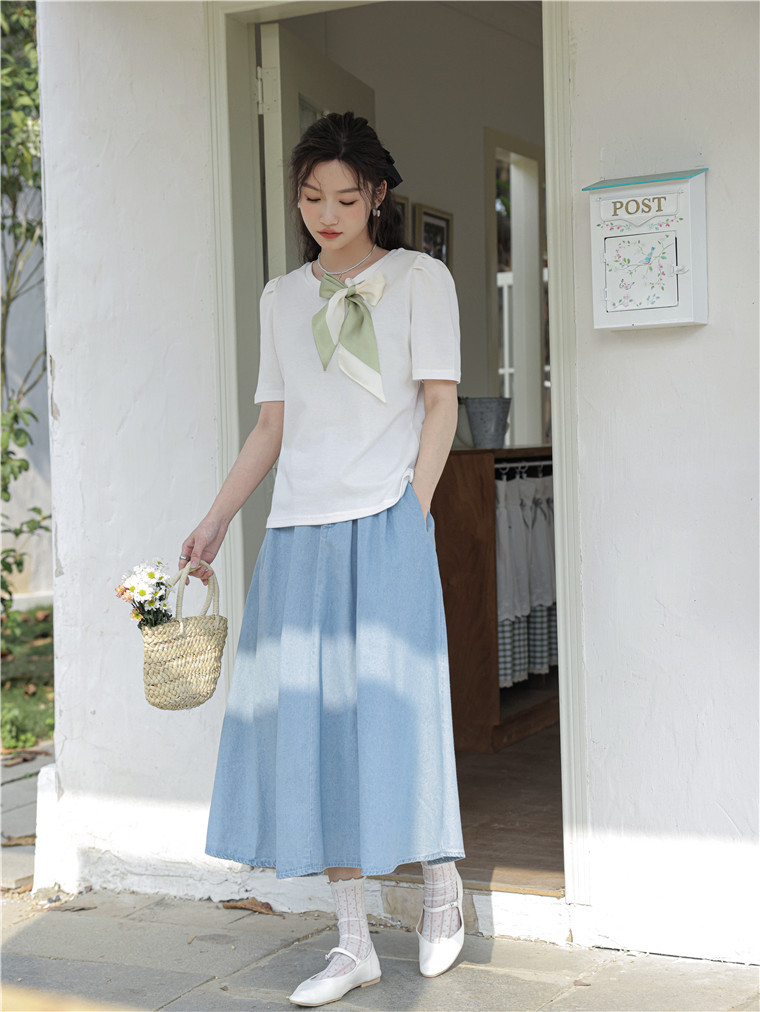 Classic A-Line Denim Midi Skirt 显瘦A字大摆牛仔半身裙*2色