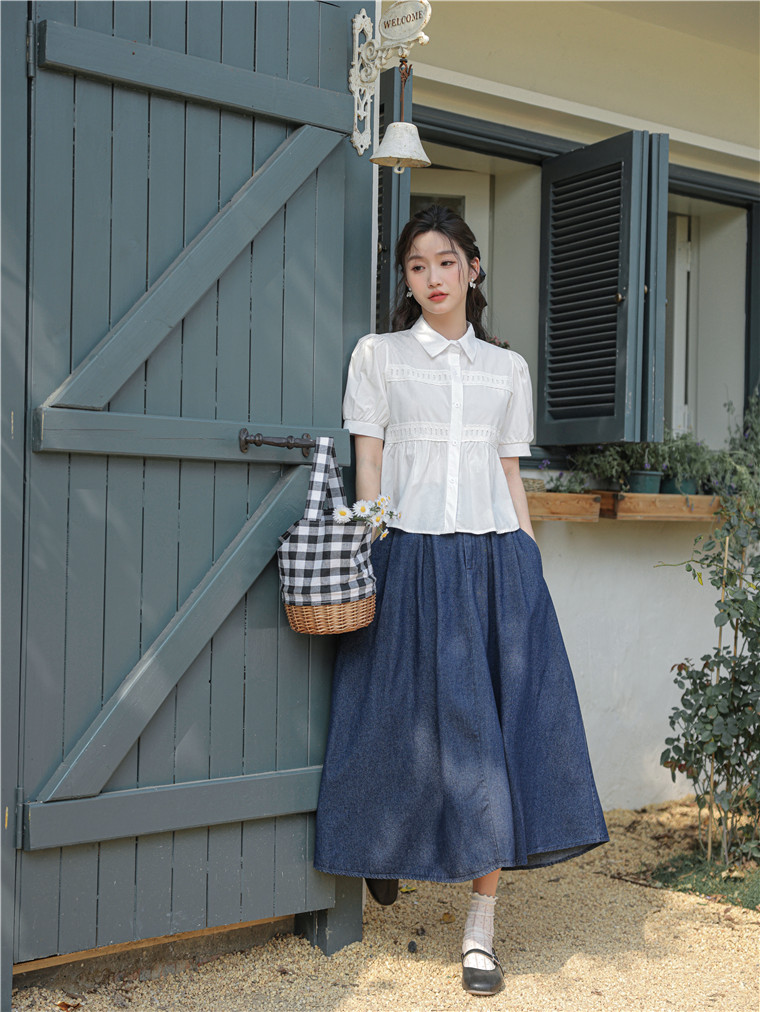 Classic A-Line Denim Midi Skirt 显瘦A字大摆牛仔半身裙*2色