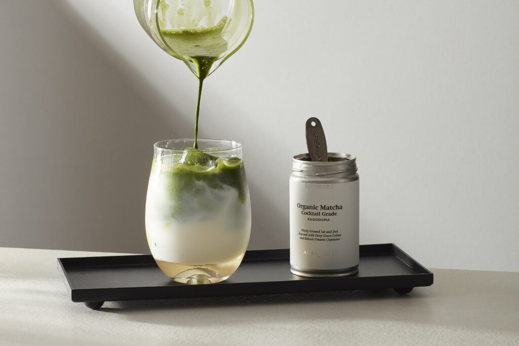 AVANTCHA Matcha Ceremonial Grade Kagoshima Natural Farming 80g in Iced Matcha Latte