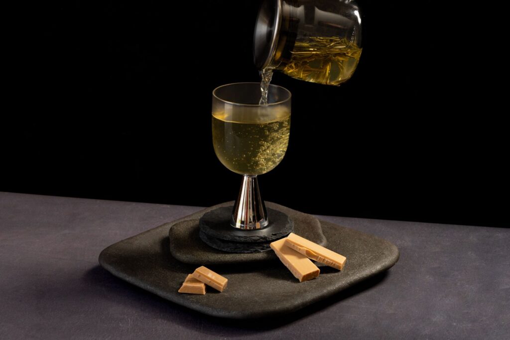 Salted Caramel White Chocolate paired with Dragon Well Long Jing