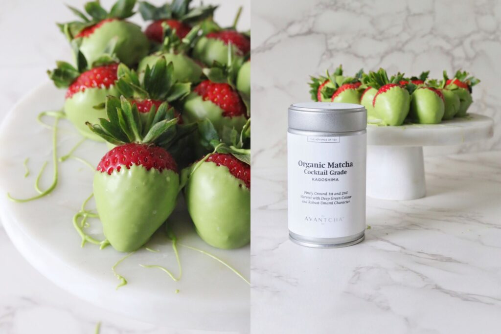 AVANTCHA Organic Matcha Cocktail Grade Kagoshima in Matcha Dipped Strawberries