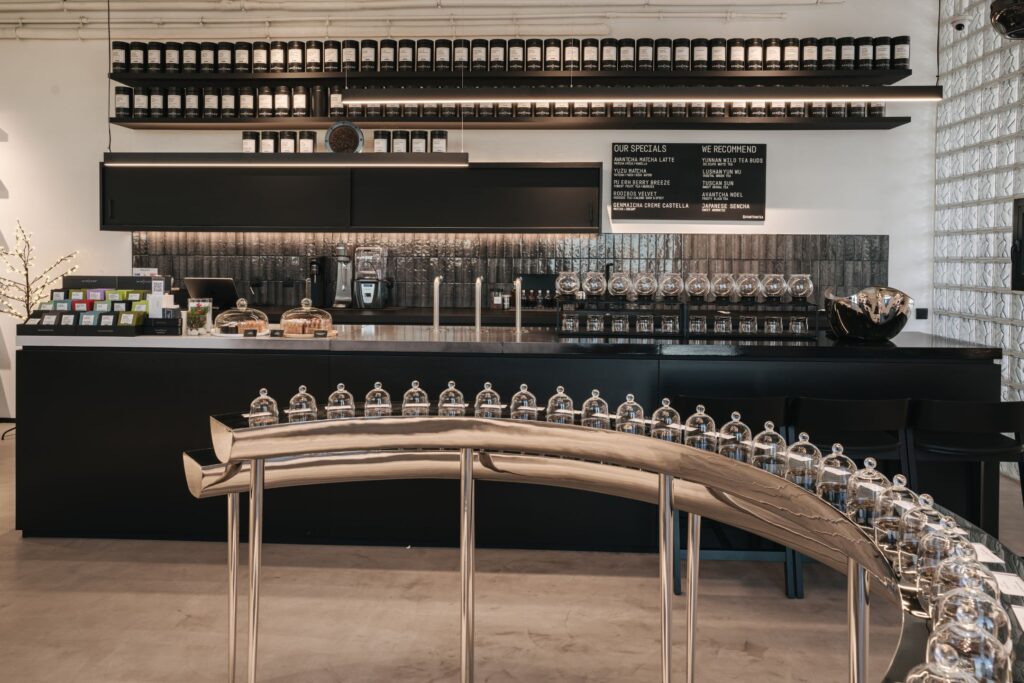 Stunning tea aroma table in a tea bar