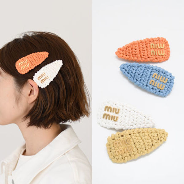 【国内即発】MIU MIU ウーブンファブリック ヘアクリップ