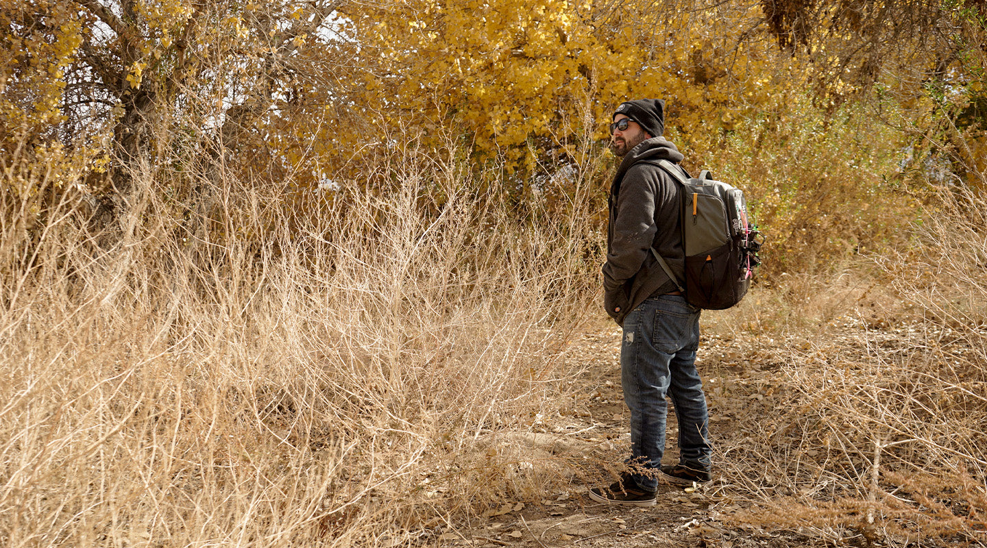 Jeff Orta Wearing a FPV Drone Backpack
