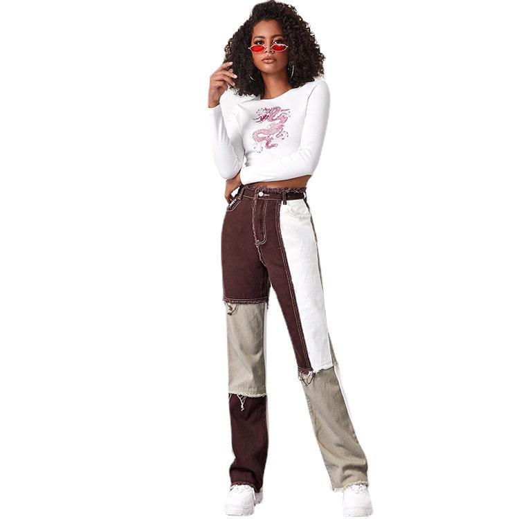 Patchwork Pocket High Waist Denim Jeans