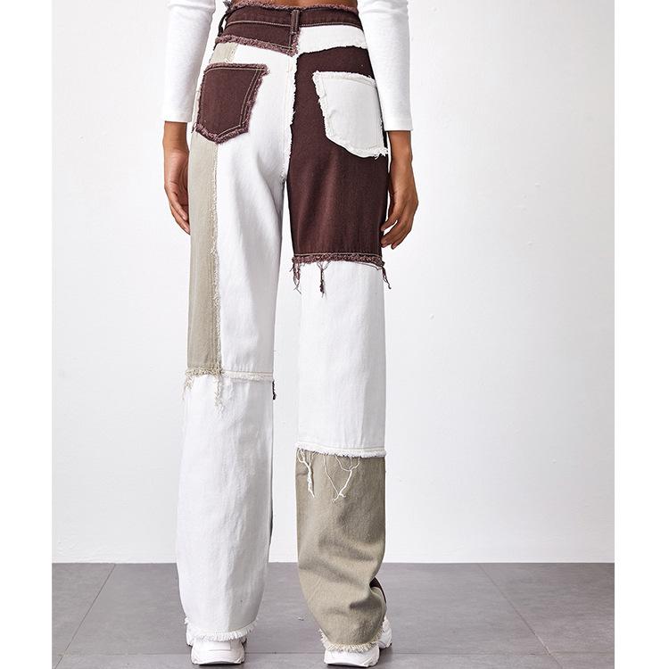 Patchwork Pocket High Waist Denim Jeans